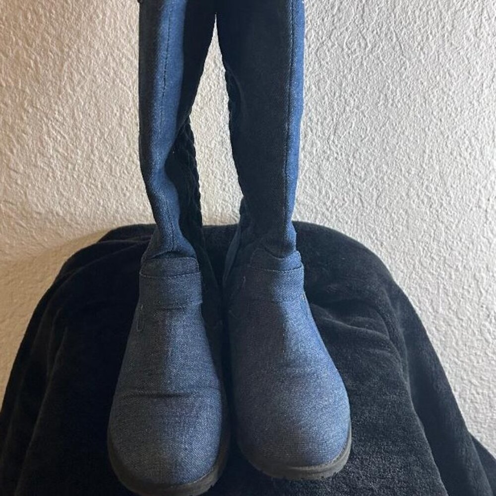 Dark Wash Denim Quilted Riding Boots by Forever Size 8